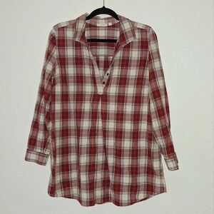 J jill henley long sleeve flannel red white plaid size large cotton